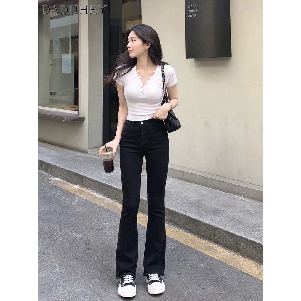 DaDuHeyDaDuHey Women's Seluar Bootcut Pants  Plus Size Stretch Pants Bell-Bottomed New Jeans High Waist Pants