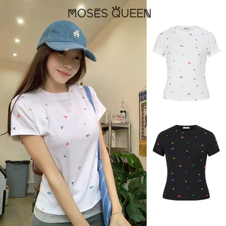 MOSESQUEEN มอสส์ ราชินี เสื้อยืดแขนสั้นพิมพ์ลายดิจิตอลแบบยาวเต็มตัวที่เหมาะกับหุ่นเรียบด้านบนพื้นฐานและอเนกประสงค์ที่สามารถสวมใส่ได้หลากหลาย #63687