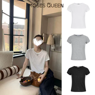 MOSESQUEEN มอสส์ ราชินี เสื้อยืดคอกลมแขนสั้นสีพื้นทรงปล่อยเหมาะกับทุกฤดูกาลและอเนกประสงค์สําหรับโอกาสต่างๆ #63730