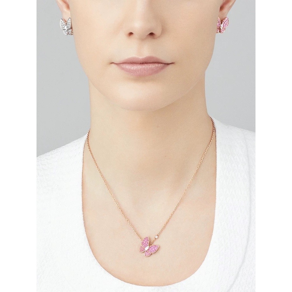 VCA18K gold clover Necklace Two Butterfly series 18K gold sapphire claviular chain AU750 แฟชั่นทุกอย