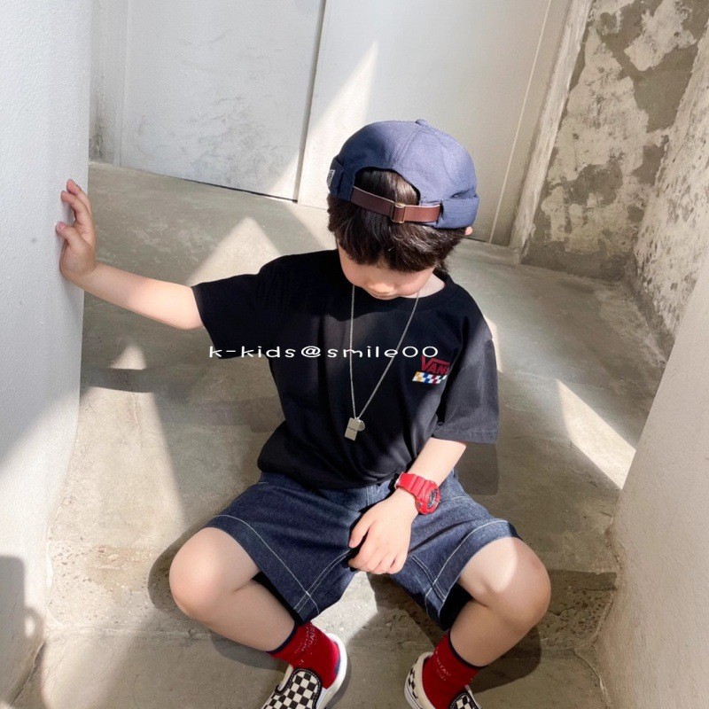 T TW Cross-Borderแขนสั้นชายครึ่งแขนญี่ปุ่นหลวมเสื้อยืดเด็กหญิงทารกสบายๆผ้าฝ้ายน้องสาวBrother Checker