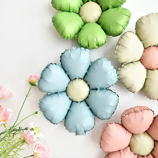 GeeParty ลูกโป่งฟอยล์รูปดอกเดซี่สไตล์เรโทร 5 ชิ้น สีครีมคาราเมล ชมพูบลัช ฟ้า ผิวด้าน สำหรับตกแต่งงานวันเกิดและงานแต่งงาน