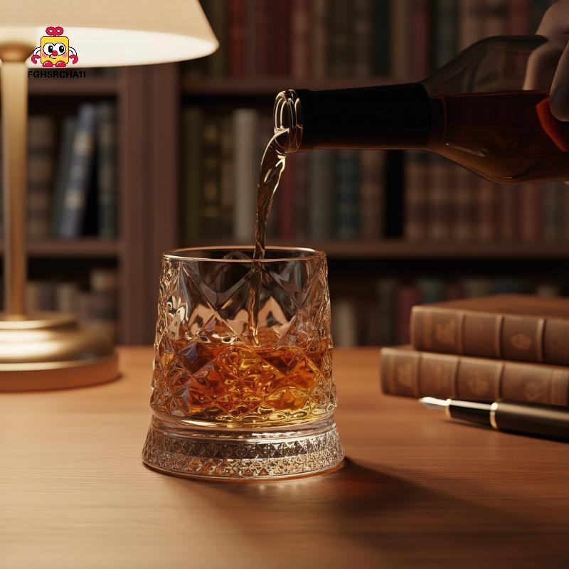 FG 2026 ใหม่แก้ววิสกี้หมุน Whisky แก้วฐาน 360 หมุนองศาคริสตัล Rum แก้วสําหรับ Cotail Party ดื่ม HS