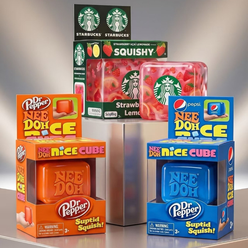 NeeDoh Nice Cube Cola Sprite Pepsi Fanta McDonalds Cube‌ สตาร์บัคส์ ลูกบาศก์ รุ่นหยิกของเล่นนุ่มประสาทสัมผัสบีบของเล่นสําหรับผ่อนคลายลูกบอลบรรเทาความเครียดของขวัญที่ดีสําหรับงานปาร์ตี้โปรดปราน
