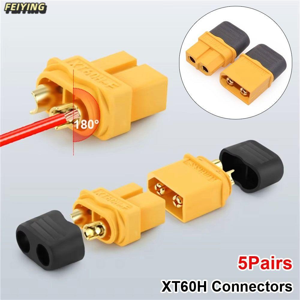 FYING 5 คู่ XT60H ตัวเชื่อมต่อ, ชายหญิงทองแดงขั้วต่อปลั๊ก, ทนทานพร้อม Sheath Housing ไนลอนสายไฟ Terminal สําหรับแบตเตอรี่ลิเธียม RC เครื่องบินรถ