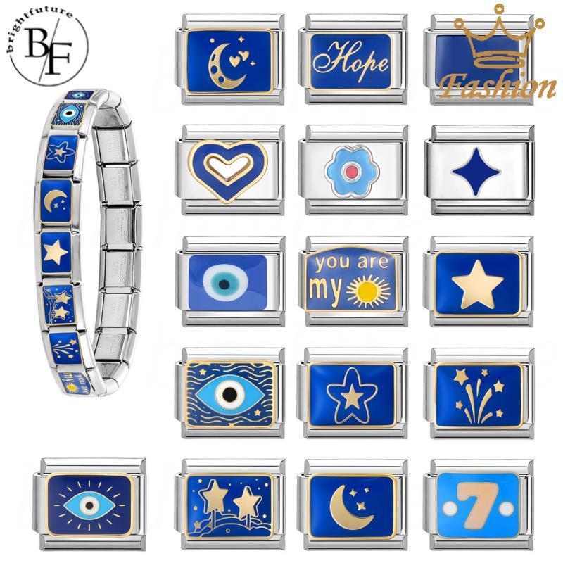 ขายร้อนสีฟ้าองค์ประกอบอิตาลีสร้อยข้อมือเสน่ห์พอดี9มิลลิเมตรสร้อยข้อมือสแตนเลสเครื่องประดับทําอุปกรณ์ทําเองย้อนยุคบุคลิกภาพโมดูลสร้อยข้อ