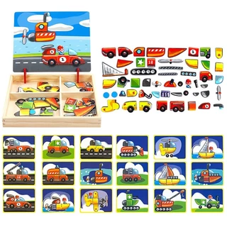 Magnet Wooden Box ตัวต่อจิ๊กซอว์แม่เหล็ก จิ๊กซอว์แม่เหล็ก ของเล่นไม้ 2in1 จิ๊กซอว์ ของเล่นเสริมพัฒนาการ