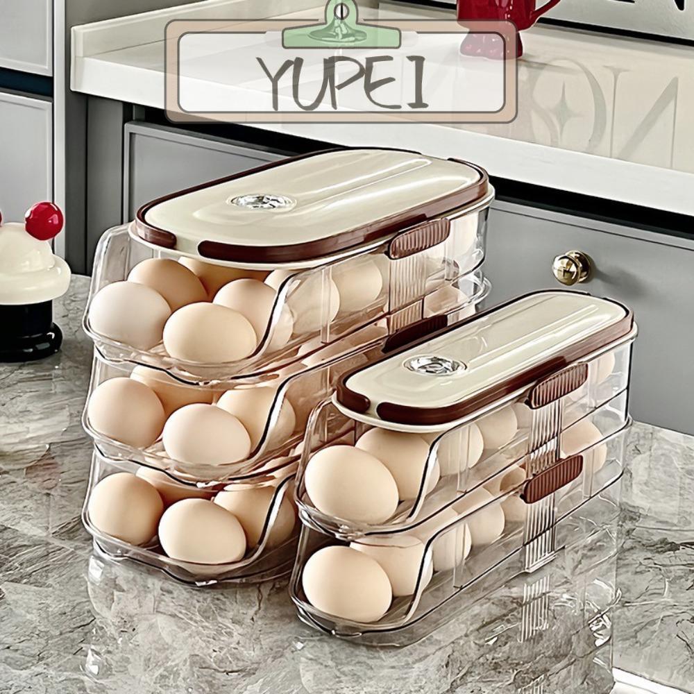 YUPEI กล่องเก็บไข่กลิ้ง, ที่วางชั้นวางไข่เลื่อนอัตโนมัติในครัวเรือนความจุขนาดใหญ่, ตู้เย็นภาชนะไข่เลื่อนอัตโนมัติ