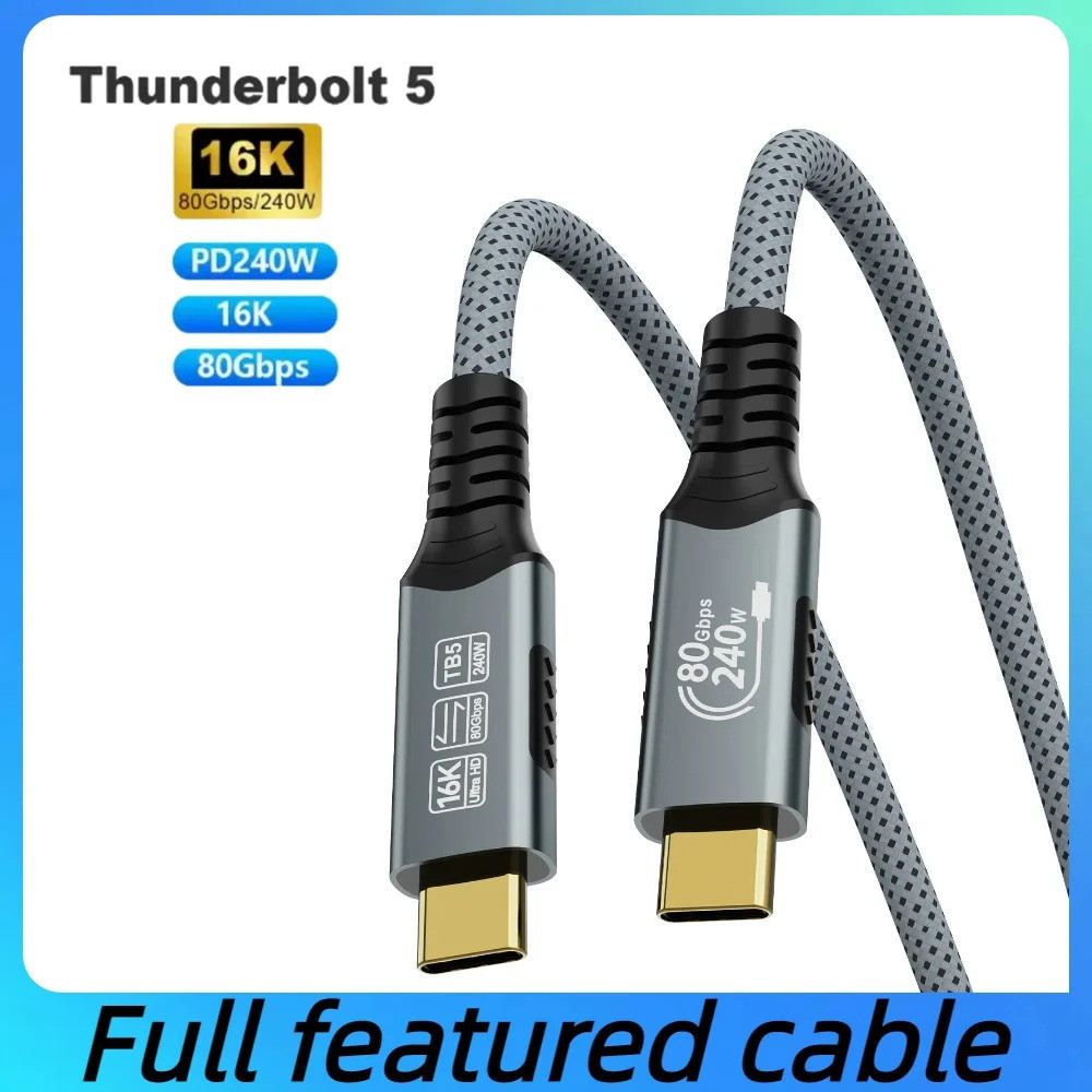 16k Thunderbolt 5 80gbps Usb 4.0 Type-c Data Extension 240w Fast Charging Video Cable Super Speed Da