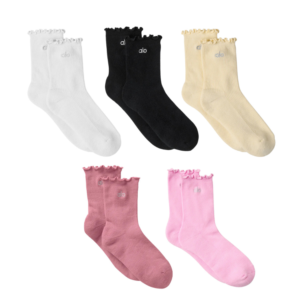 (พร้อมส่งในไทย)ถุงเท้าอโล alo ขอบหยัก ผ้านิ่ม ผ้าฝ้าย 5 สี
