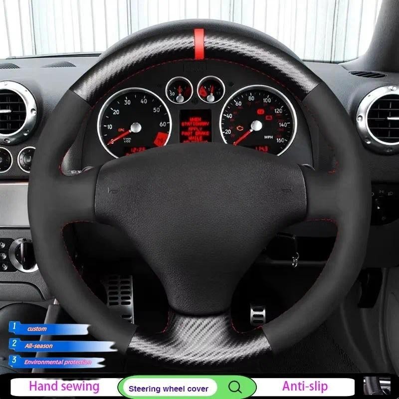 Hand-Sew พวงมาลัยหนังแท้สีดําสําหรับ Audi A2 8Z A3 8L Sportback A4 B6 Avant A6 C5 A8 D2 TT 8N S3 S4 