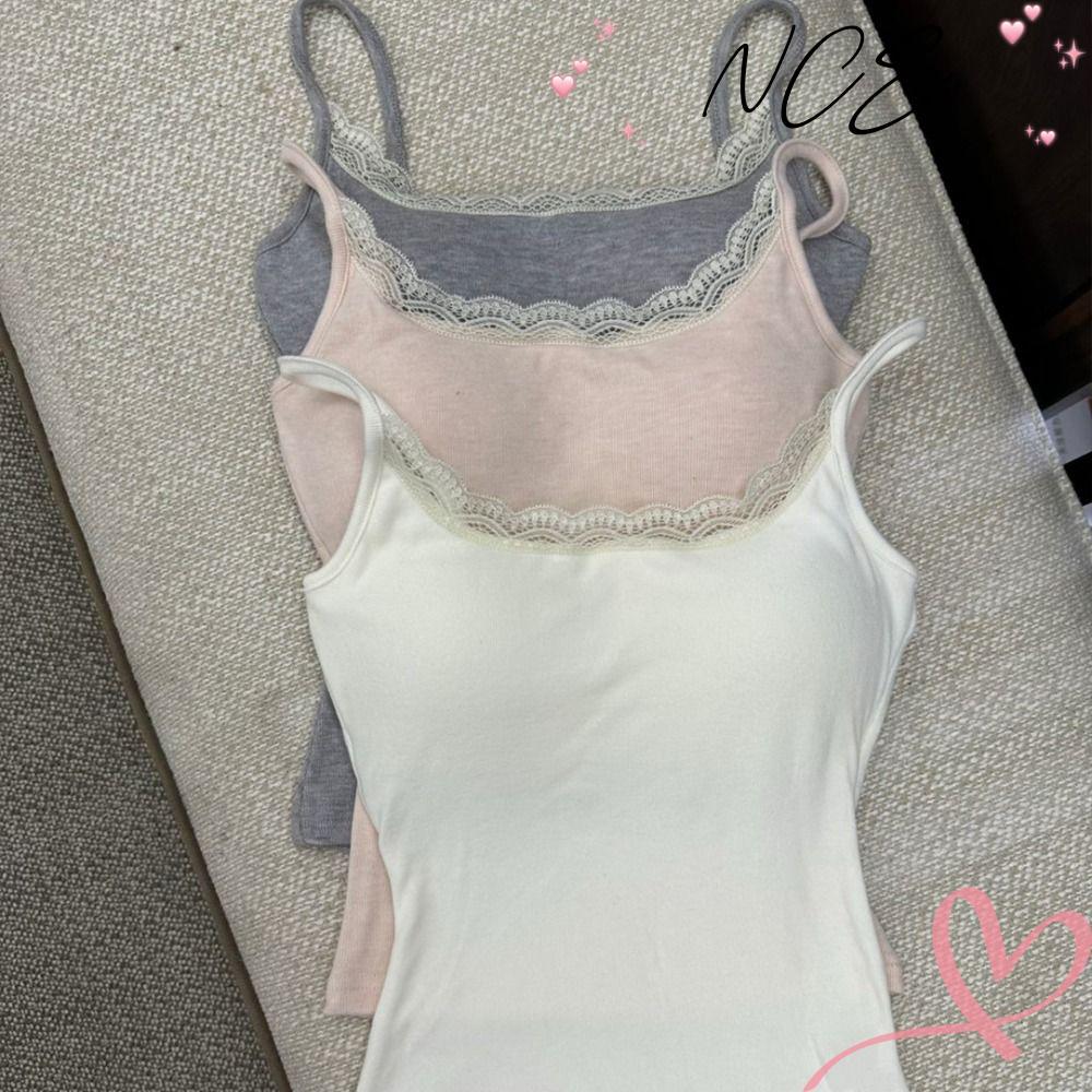 เสื้อ.camisole สั้นสำหรับผู้หญิง มีสายยางและแผ่นรองหน้าอก ดีไซน์ลูกไม้Versatile