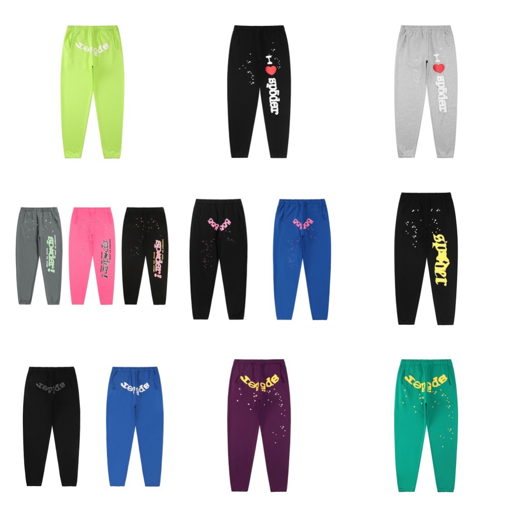 Sp5der สวยอินเทรนด์ Street โฟมพิมพ์กางเกง Heavy หลวม Sweatpants ผู้ชายผู้หญิงกางเกง