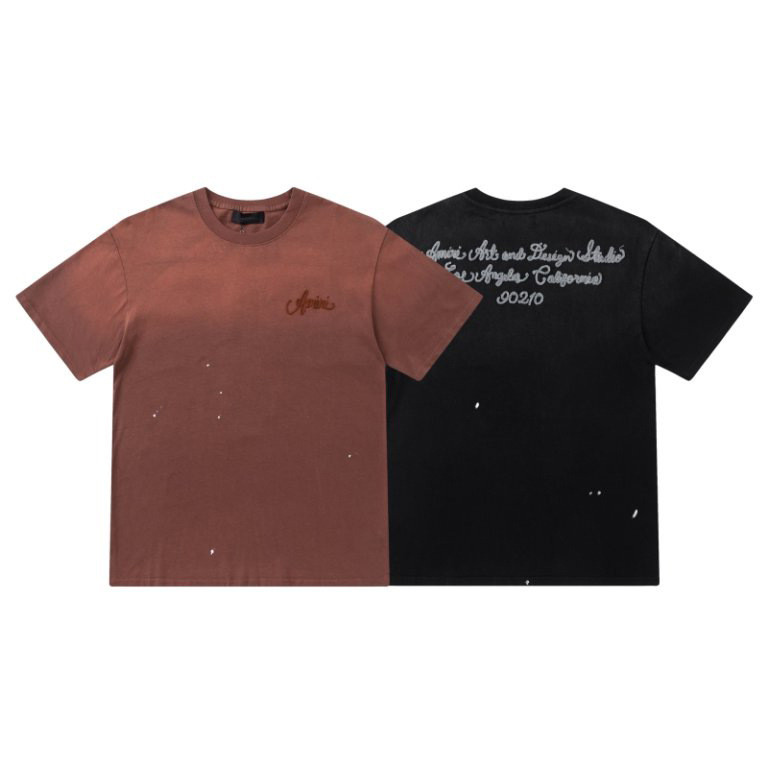NP80 AMIR* Unisex Crew Neck T T-shirt Top Embroidered Ink Splash Washed Short Sleeve T Shirt