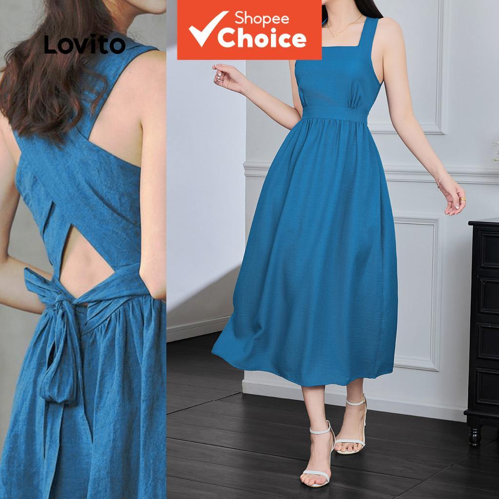 เดรสเกาะอกผูกโบว์ด้านหลังคอสี่เหลี่ยม เอวผูกเอว收กระชับ-DRB131PBD1013