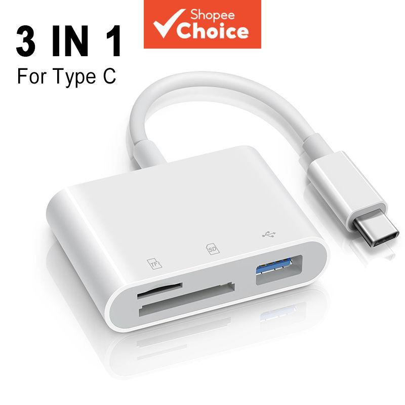 3 In 1 อะแดปเตอร์ USB C OTG เครื่องอ่านการ์ด SD พอร์ตชาร์จสําหรับ iPhone 16 15 Pro Max X MacBook Typ