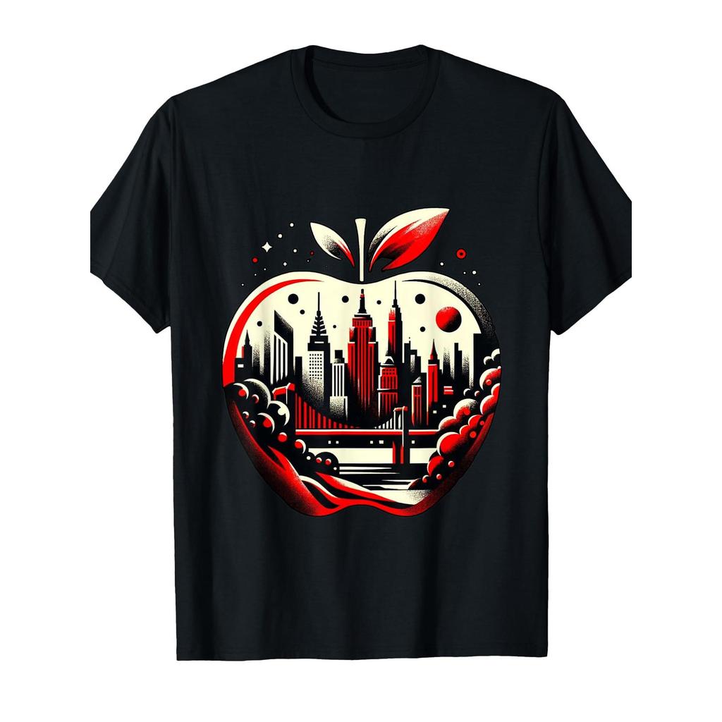 New York Big Apple NYC Red Apple & Skyline T-Shirt Unisex Casual