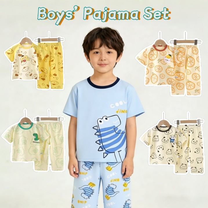 LocalFor 1-7 ปีAnimal Baby Boys Pajama Terno เด็กน่ารักแขนสั้นและกางเกงขายาวชุดนอนชุด