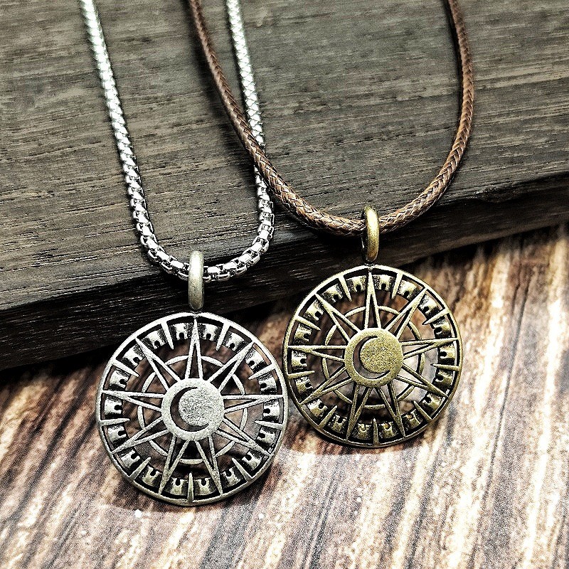 Moon Original Design Distressed Retro Nautical สไตล์ทองเหลืองรูปแปดเหลี่ยม Star จี้-aa20 จี้สร้อยคอเ