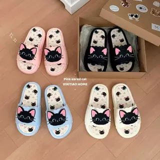 Destin🩰พร้อมส่งจากไทย🛒 (LT-2524) รองเท้าแตะแบบสวม ลายน้องแมวน่ารัก ดีเทลขอบหยัก ใส่ไปเที่ยวคาเฟ่ สถานที่ต่างๆ