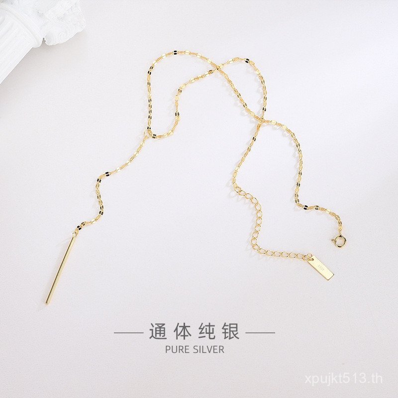 โซ่กระดูกไหปลาร้าเงินสเตอร์ลิงแบบเกาหลี สร้อยคอน่ารักสไตล์เรียบง่าย รูปตัว Y VY1M