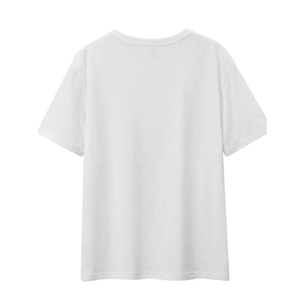 韩国 2026欧码棉TEMERY ROSE Letter & Guitar Print Crew Neck T-ShirCOD FJ91