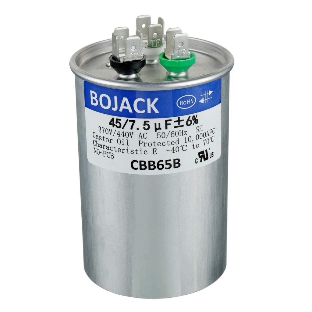 BOJACK 45+7.5 uF 45/7.5 MFD ±6% 370/440 V AC CBB65 Dual Run Circular Start Capacitor สําหรับ AC มอเต