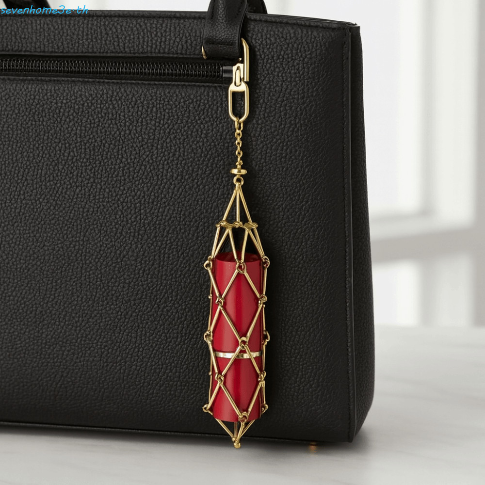 SEVENHOME3E Metal Net Lipstick Bag, Portable Hollow Mesh Bag Key Chain, Vintage Universal Y2K Silver