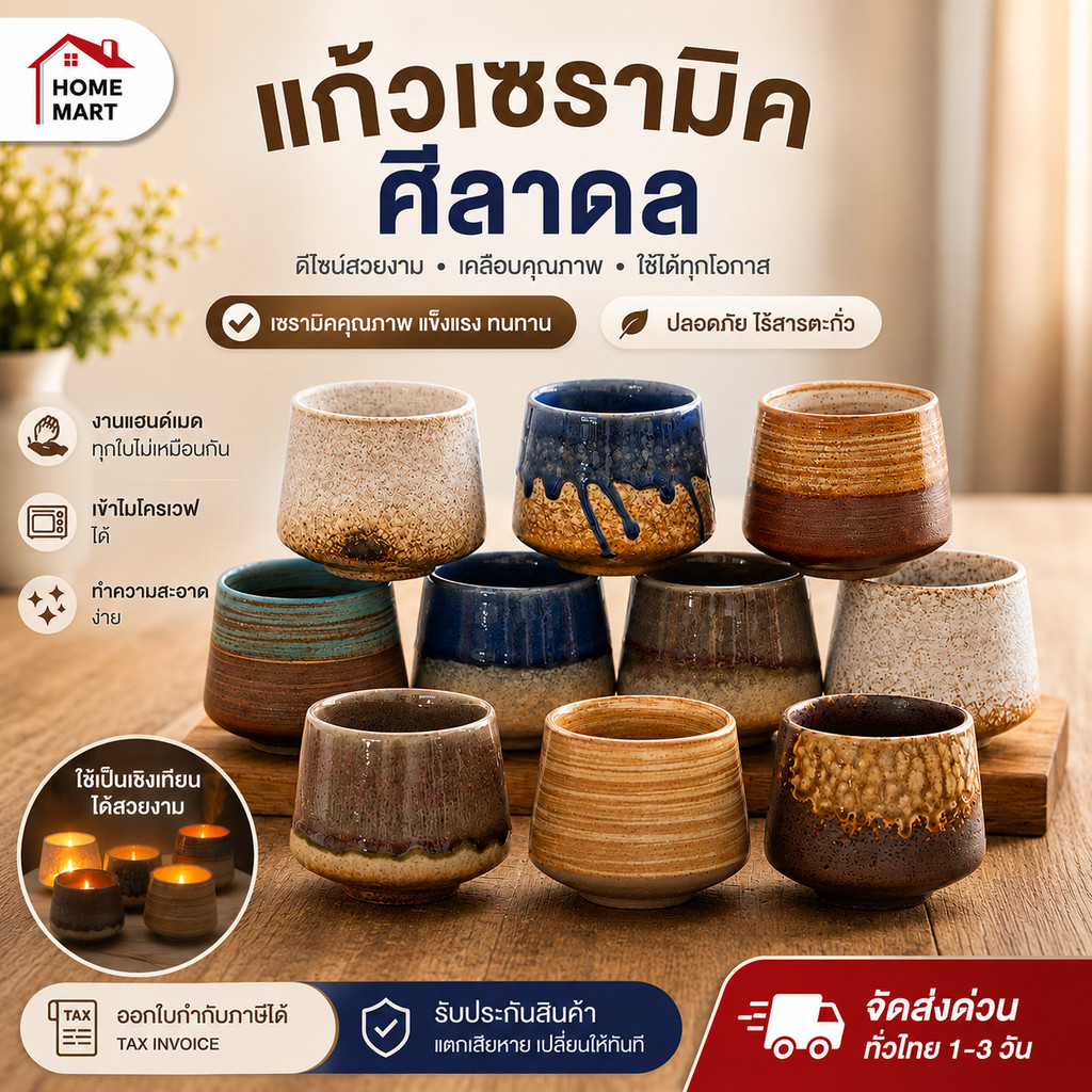 แก้วศิลาดล แก้วเซรามิก ลายญี่ปุ่น แก้วชา แก้วกาแฟ แก้วร้อน สำหรับคาเฟ่ ขนาด 150มล