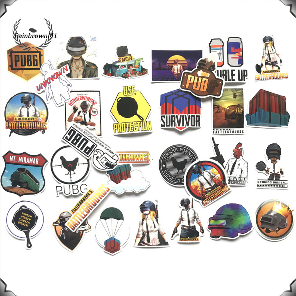 [Rm] 29 ชิ้น PUBG Battlegrounds PVC กระเป๋ากันน้ําสเก็ตบอร์ดรถ Graffiti สติกเกอร์