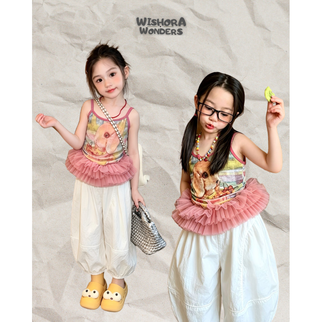 WISHORA WONDERS 26ss DLT260300 Pink Tutu Bunny Set เสื้อผ้าเด็กผู้หญิง ชุดเด็กแฟชั่น สไตล์เกาหลี กระต่ายชมพู กางเกงขายาว