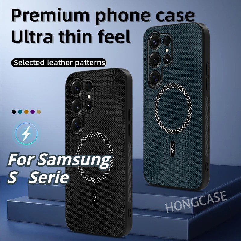 SAMSUNG เคสโทรศัพท์สําหรับSamsung S23 S24 S25 S26 Plus FE Ultra 4G 5G 2026 แม่เหล็กหนังรูปแบบปลอกกันกระแทกป้องกันคาร์บอนไฟเบอร์ธุรกิจที่เรียบง่ายกลับปกแข็ง