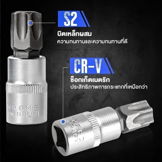 ชุดลูกบล็อก 34 ชิ้น 3/8" รวมลูกบล็อกเดือยโผล่ E + Torx ลูกบล็อกดาว ลูกบล็อกหัวจีบ ลูกบล็อกหกเหลี่ยม เหมาะกับงานช่าง รถยน
