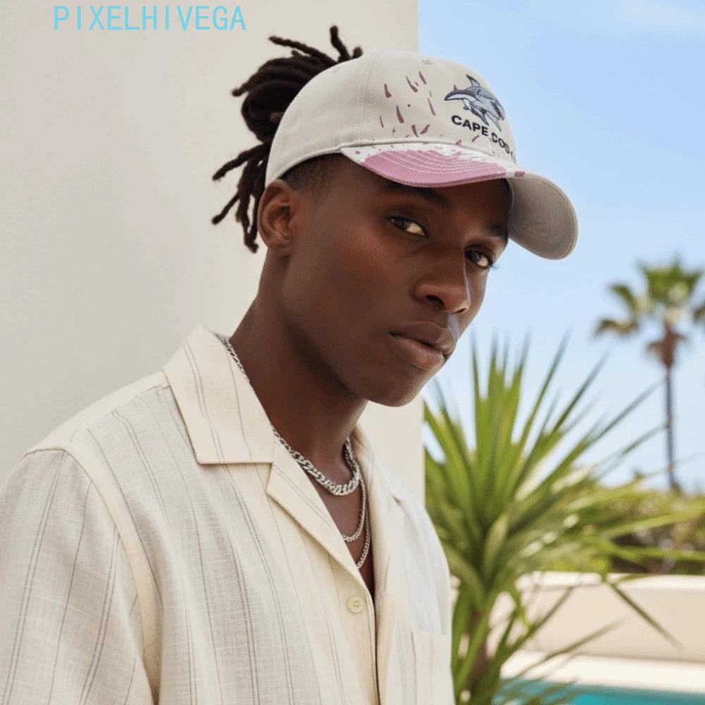 PIXELHIVEGA Shark Bite Cap, สัตว์เย็บปักถักร้อย Chomped Brim Design ปักเบสบอลหมวก, Deconstructed Silhouette ผ้าฝ้ายพรีเมี่ยม Breathable ตาไก่ Distressed Trucker Caps