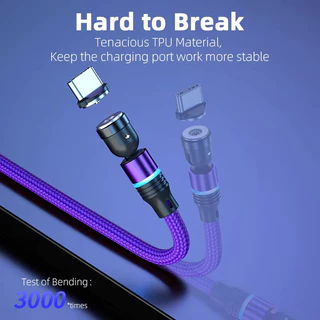 3A Fast Charging Rotatable Magnetic Charging Cable Type C Micro USB Data Cable For iPhone Xiaomi Oneplus Oppo Realme 540