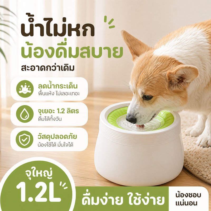 ชามน้ำแมว ชามน้ำสุนัข ชามน้ำลอย กันน้ำกระเซ็น กันฝุ่น ปากไม่เปียก น้ำไม่หก จุน้ำใหญ่