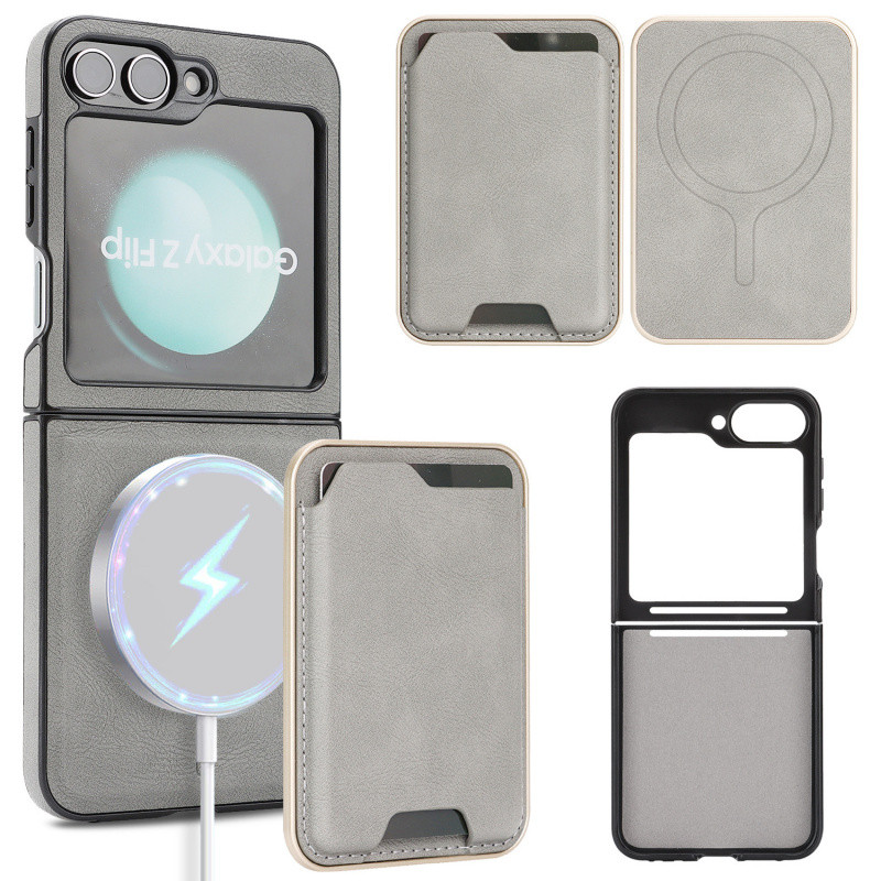 MagSafe เคสกระเป๋าสตางค์ใส่บัตรแบบถอดได้ที่รองรับสําหรับ Samsung Galaxy Z Flip7, Flip6 หนัง PU กันกระแทกฝาครอบโทรศัพท์ป้องกัน