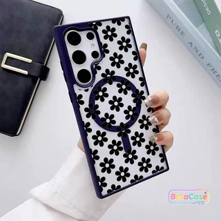 สำหรับ Samsung S26U S25U S24U S23U S22U S26 S26Plus S25Plus S23 เคสมือถือ ลายน่ารัก การ์ตูน สีดำ ลายดอกไม้