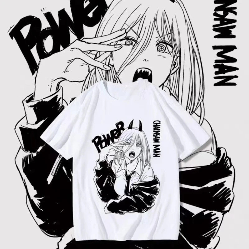 Ready Stock Men T-shirt Chainsaw Man Power Anime T-shirt with Anime Pa