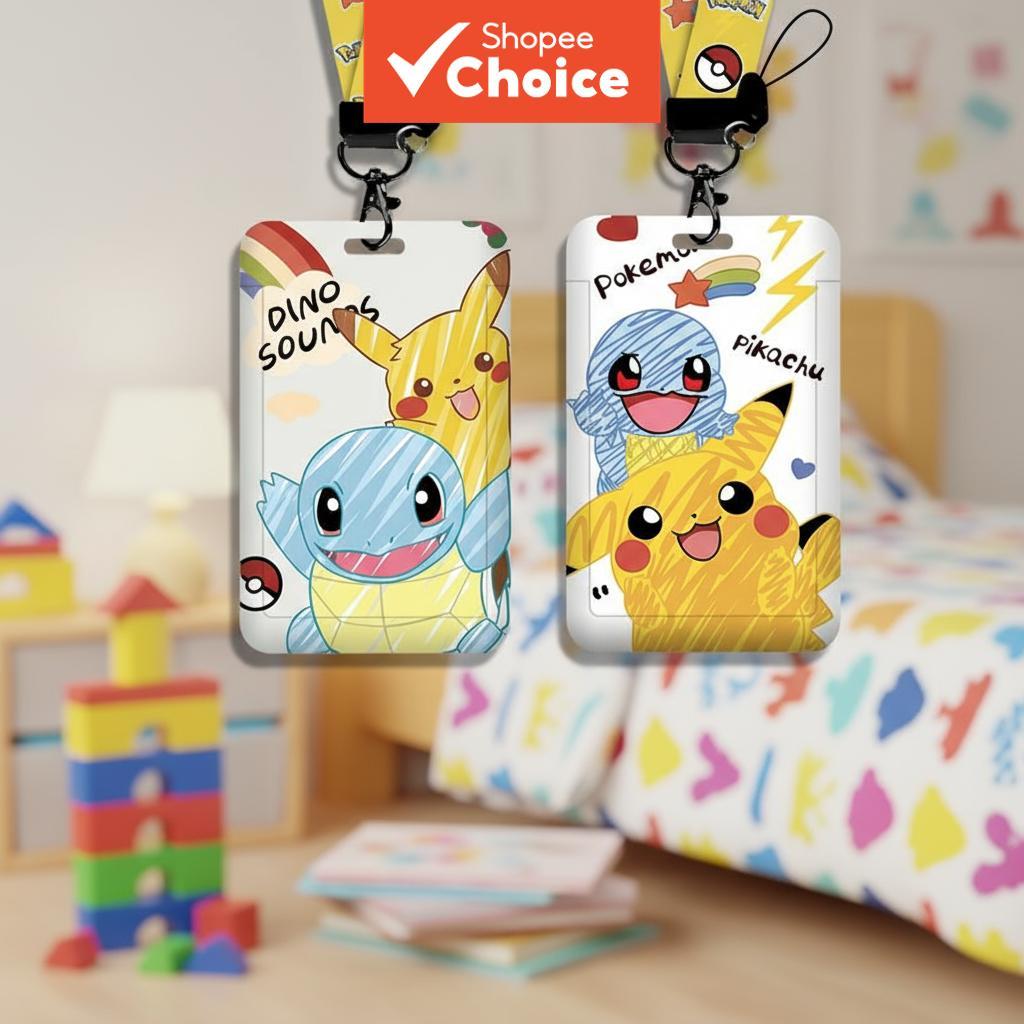 ที่ใส่บัตรพนักงานปิกาจูพร้อมสายคล้องคอ ที่ใส่โฟโต้การ์ดสําหรับนักเรียน ที่ใส่บัตรประชาชน ที่ครอบบัตร