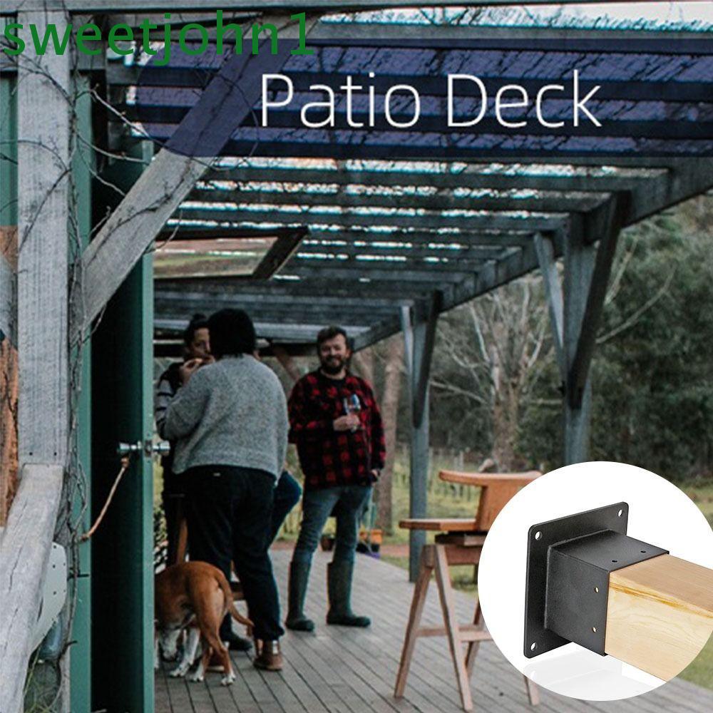 SWEETJOHN วงเล็บโลหะ, ฐานโพสต์ไม้สําหรับงานหนักสีดํา, รองรับโครงสร้างกันสนิมความทนทานต่อการสนับสนุน 