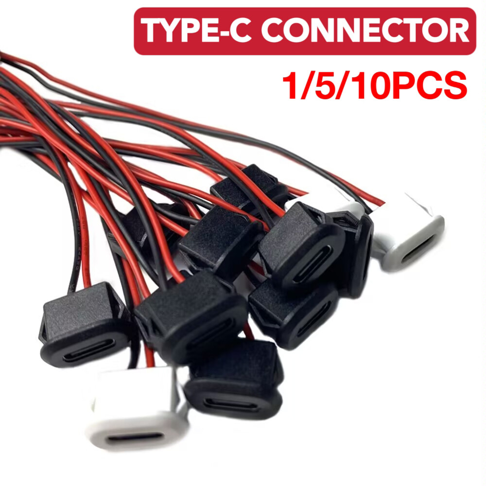 1 ~ 10PCS USB Type-C กันน้ํา USB Connector การบีบอัดโดยตรงหญิงฐานหญิงซ็อกเก็ตอินเทอร์เฟซการชาร์จพร้อมลวดเชื่อม