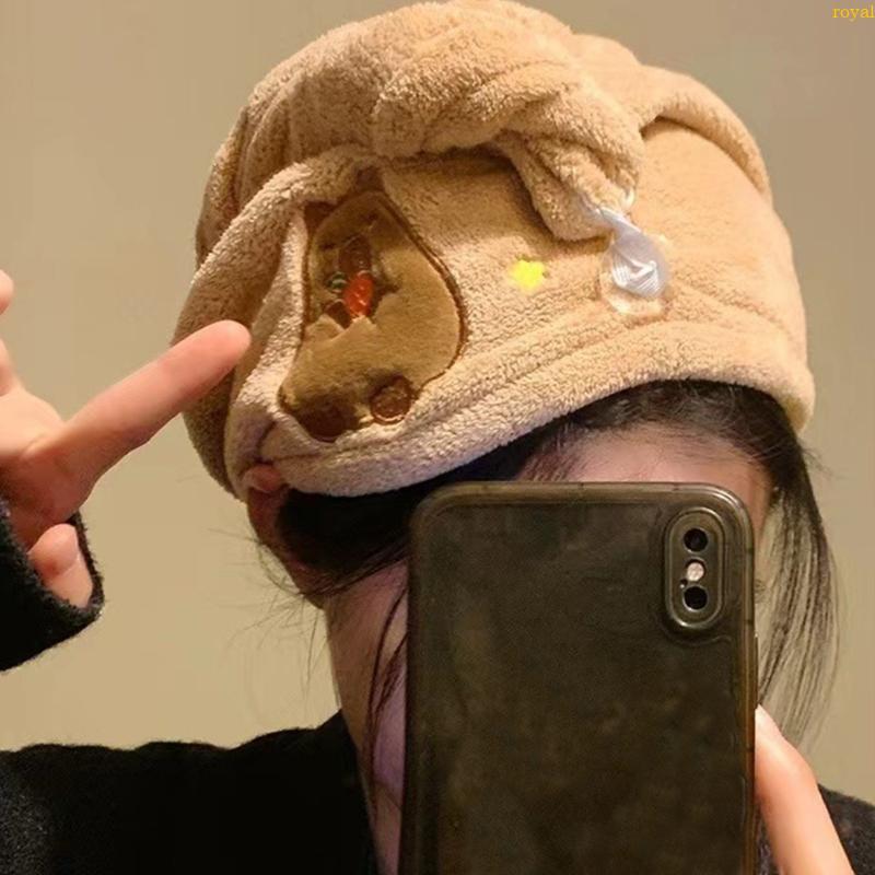 (ส่วนลดสูง)oyalking.th 1PC Microfibre Hair Towel ผ้าเช็ดผม Turban Towel with Button Hair Turban