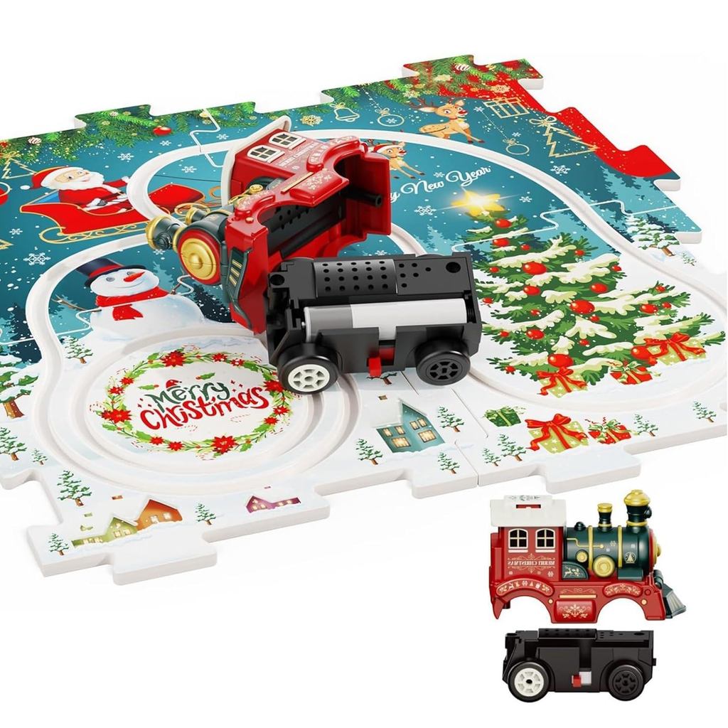7JI Train Toy Rail Set Christmas Puzzle Train Toy with Lights Birthday Gift