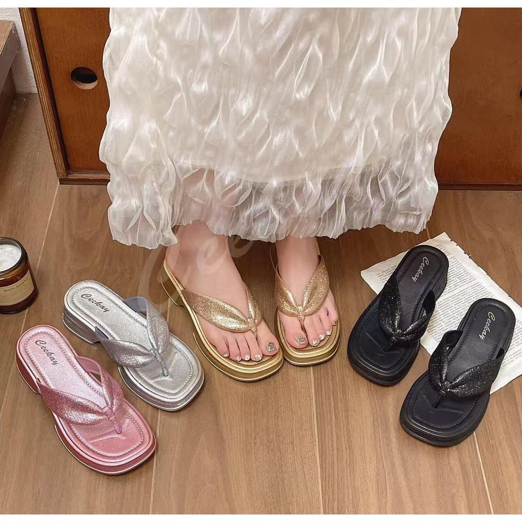 รองเท้าผู้หญิงแบบหนีบส้นสูงรองเท้าแตะรองเท้าลำลองผู้หญิงใส่สบายCK56