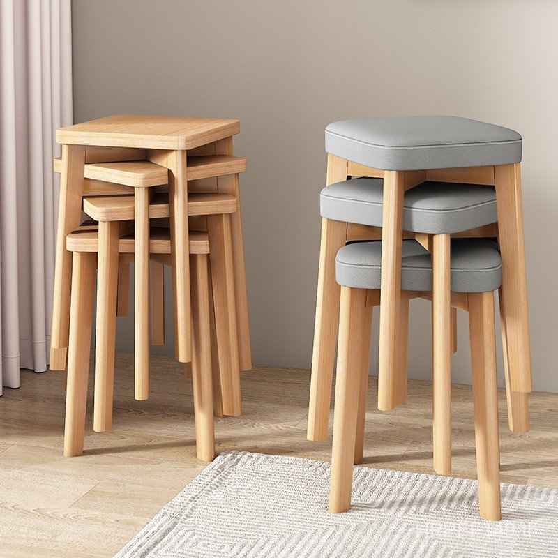 สตูลสี่เหลี่ยมวางซ้อนกันได้โต๊ะรับประทานอาหารอุจจาระไม้เนื้อแข็งม้านั่งขนาดเล็กอุจจาระนุ่มสูงอุจจาระ