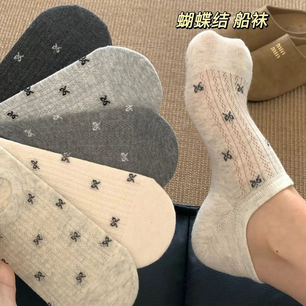 船袜女款袜子不掉跟防滑2025新款春秋透气蝴蝶结浅口隐形短袜Boat socks women's socks with non-slip 2025