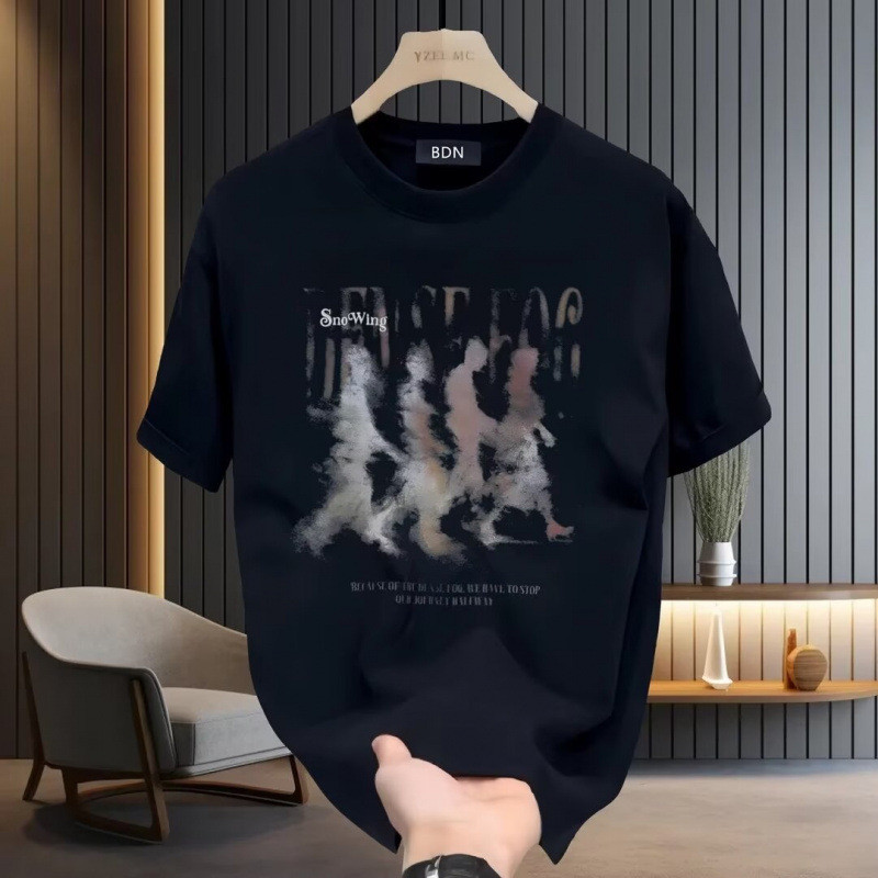 เกาหลีเกาหลี2026คุณภาพสูงเสื้อยืดแขนสั้นผู้ชายอเมริกันสบายๆฤดูร้อนรอบคอพิมพ์Bottoming Breathableเสื้