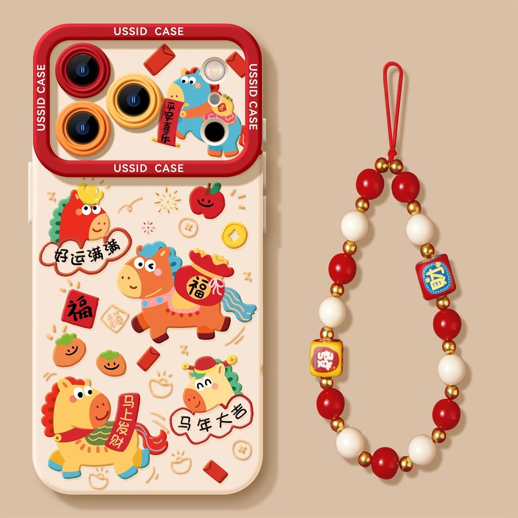 [โพนี่น่ารักสไตล์ใหม่] เคสโทรศัพท์ iPhone ปีใหม่ 17promax16/15 สร้อยข้อมือ 14/13 กันกระแทก 12/11