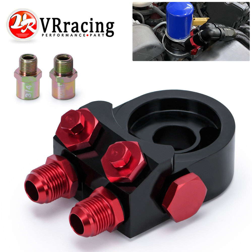 VR  Aluminum AN10 OIL COOLER ADAPTER SANDWICH TURBO WITH Thermostat And FITTING 3/4-16 UNF,M20*1.5 V